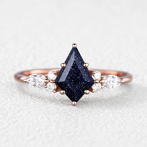 Stella’s Spark | Kite Cut Blue Sandstone & Marquise Moissanite Bridal Set 2pcs.