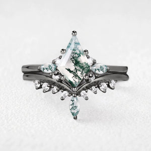 Cordelia’s Bower | Kite Cut Moss Agate Cluster Chevron Bridal Duo