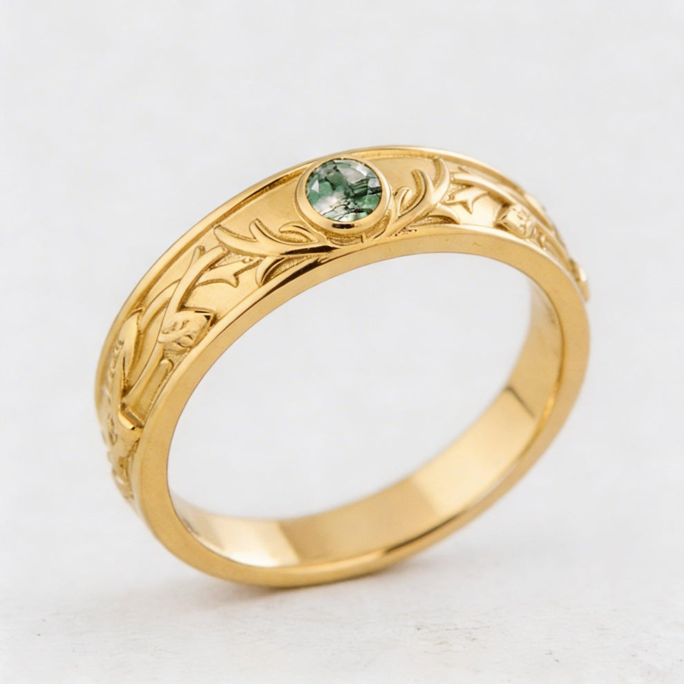 Forest Stag | Moss Agate Men's Wedding Band.