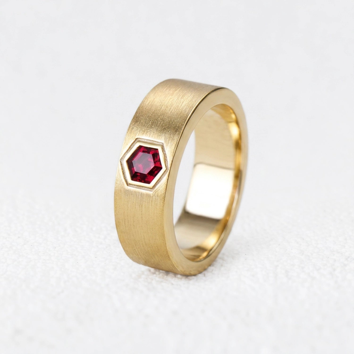 Alexander‘s Aegis | Hexagon Ruby Brushed Men’s Band