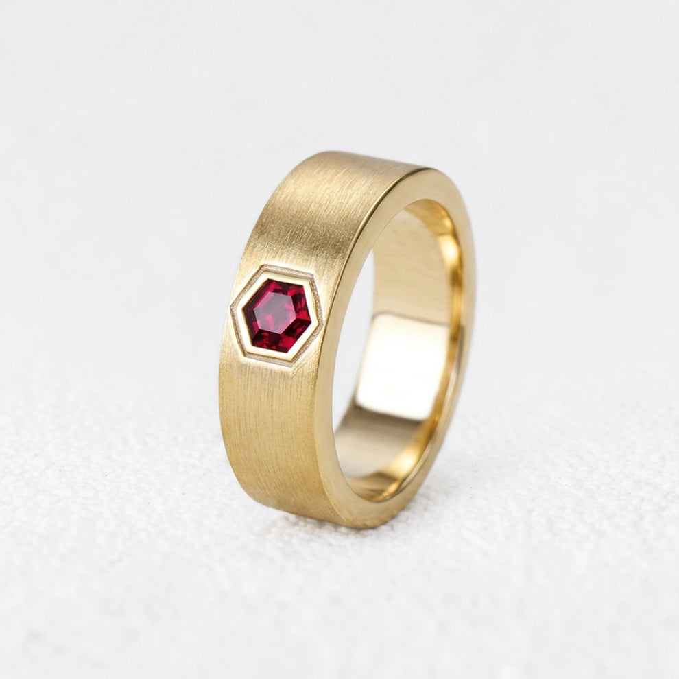Alexander‘s Aegis | Hexagon Ruby Brushed Men’s Band