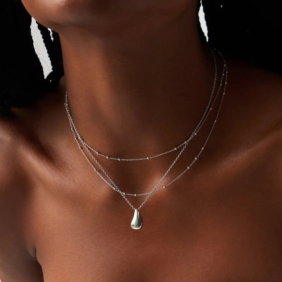 Savi Droplet Pendant & Double Necklace Set | Sterling Silver.