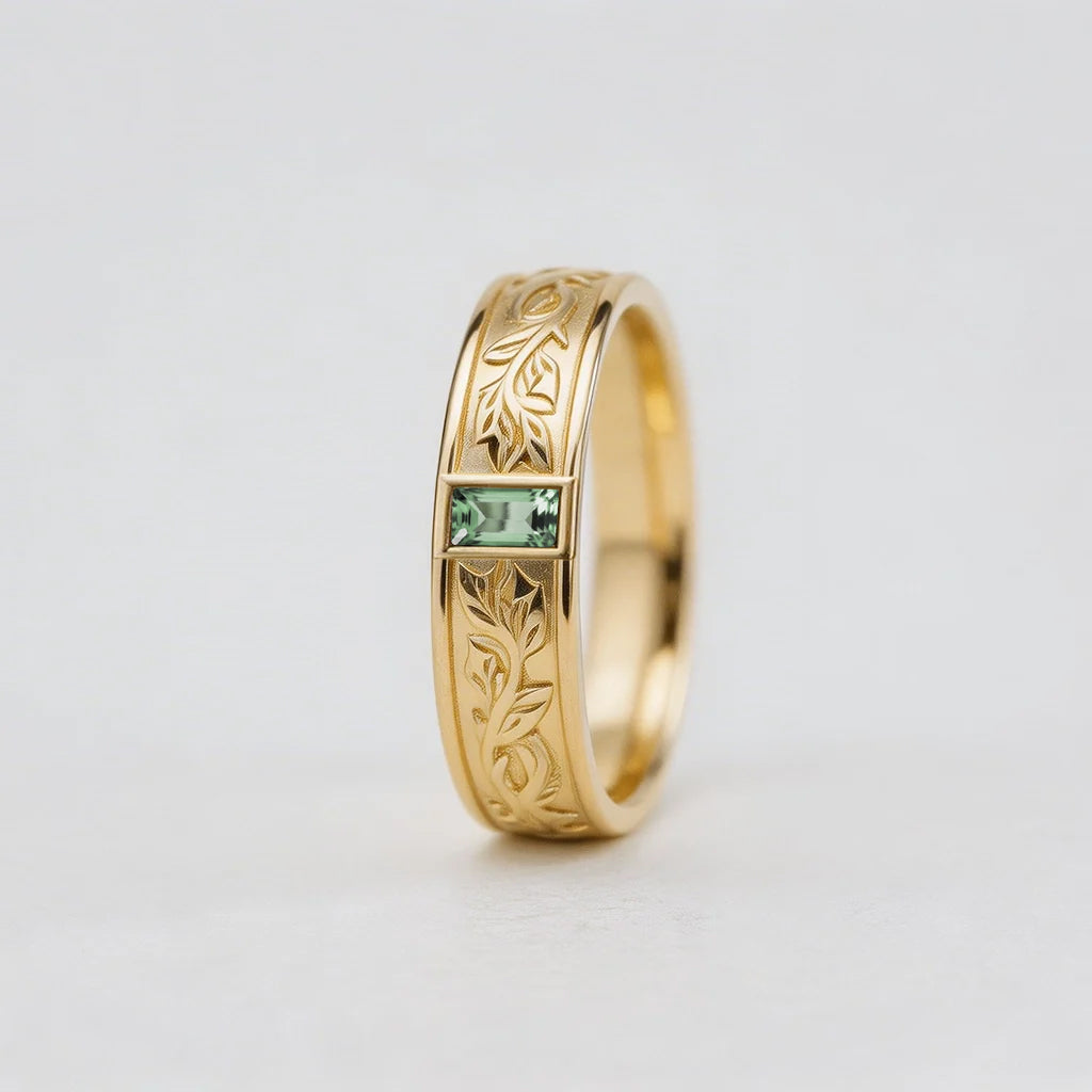 Orion’s Keystone | Baguette Green Sapphire Men’s Band