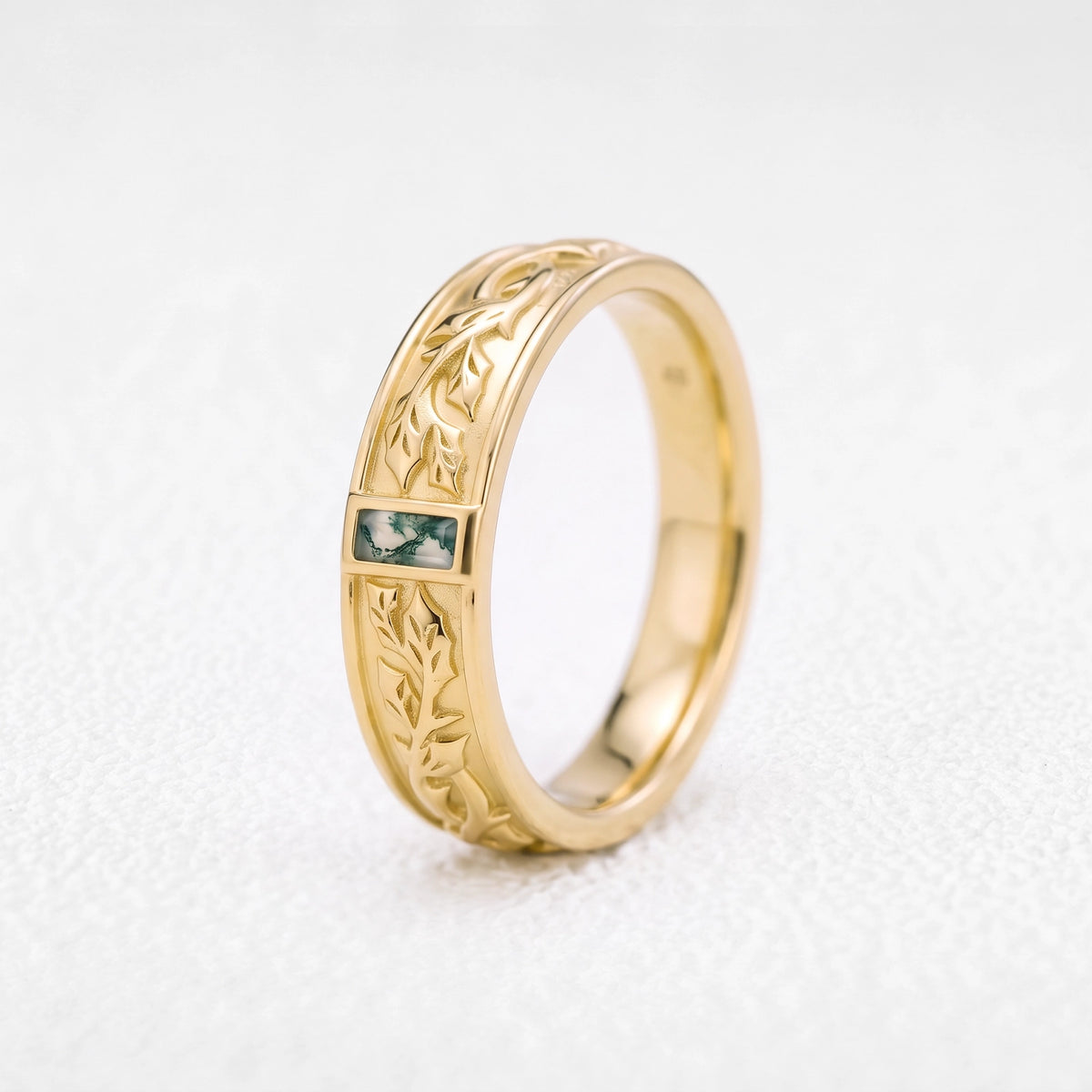 Orion’s Keystone | Baguette-Cut Moss Agate Men’s Band