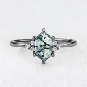 Isadora’s Grove | Vintage Hexagon Moss Agate Engagement Ring