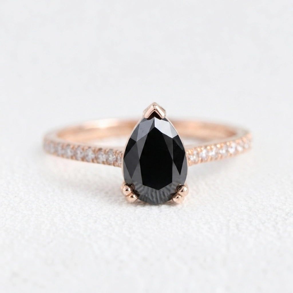 Grace’s Arc | Pear Cut Black Diamond with White Diamond Curved Band Bridal Set 2pcs.