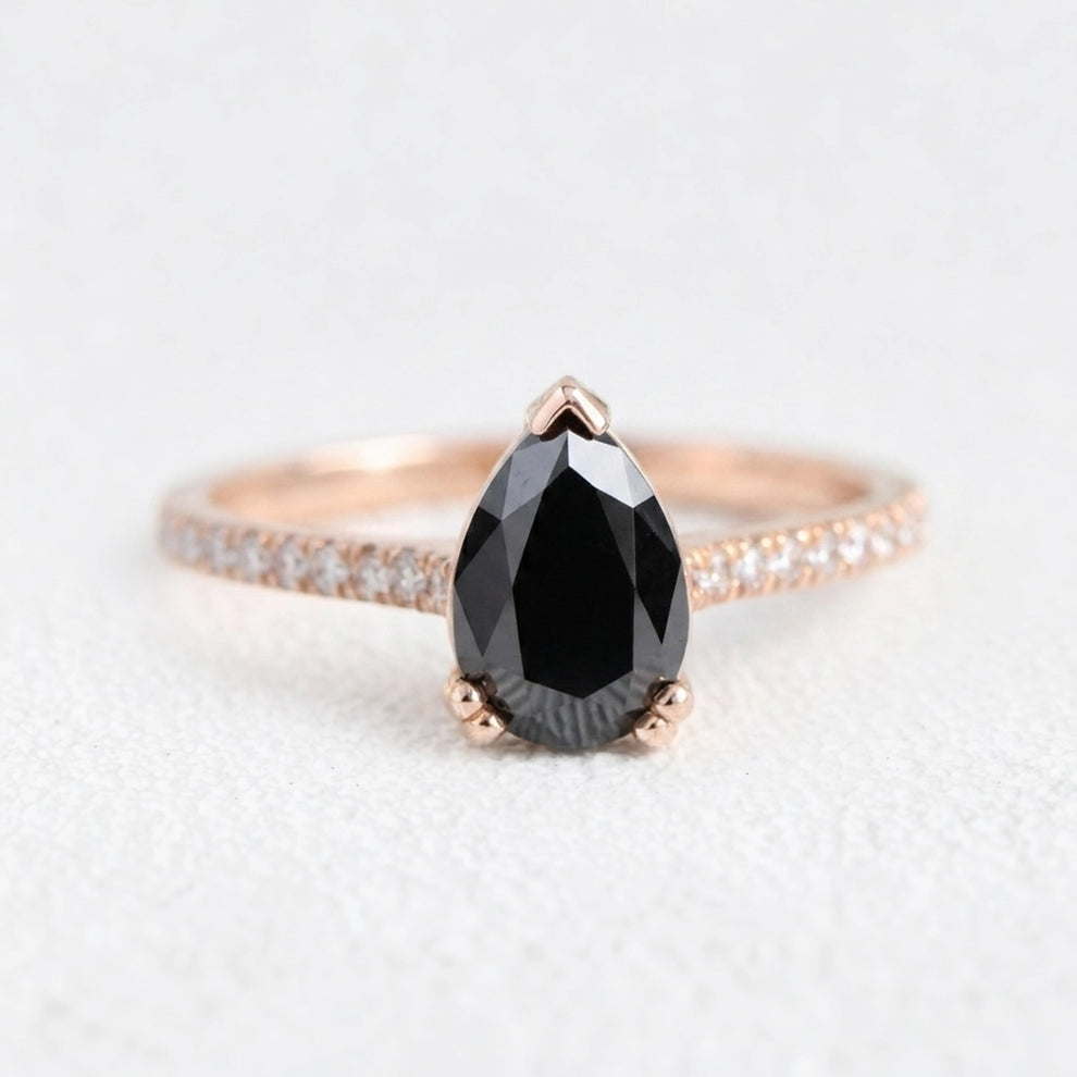 Grace’s Arc | Pear Cut Black Diamond with White Diamond Curved Band Bridal Set 2pcs.