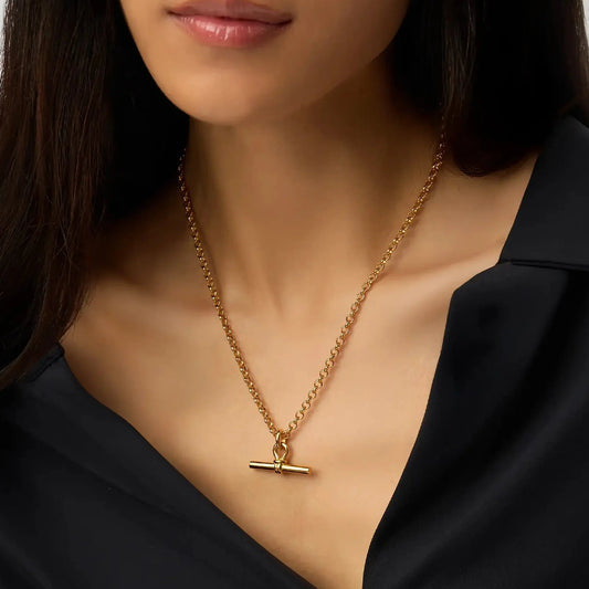 The T-Bar Link | Yellow Gold Plated Chunky Silver Chain Necklace.
