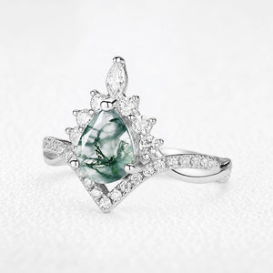 Isolde’s Whisper | Pear Moss Agate Vintage Engagement Ring