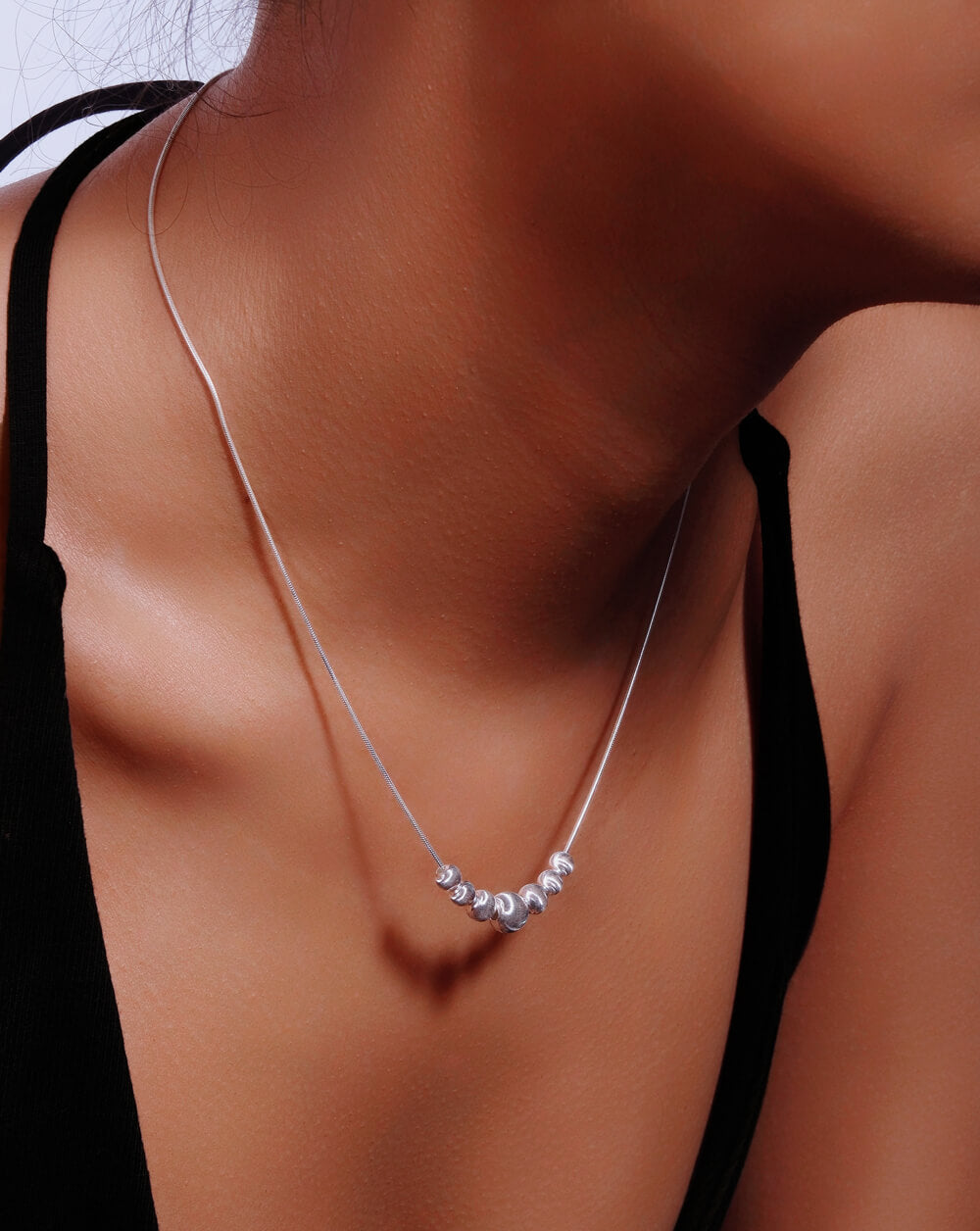 Silver Chatoyancy Ball Bead  Charm Necklace with Various Size Balls
