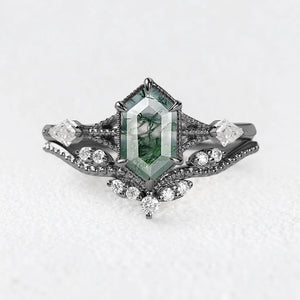 Genevieve’s Grove | Vintage Hexagon Moss Agate Bridal Duo