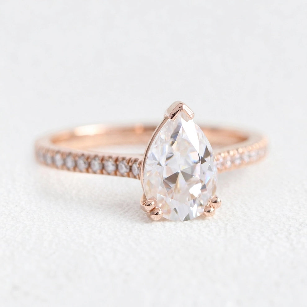 Vivienne’s Devotion | Pear Diamond Solitaire Pavé Band Bridal Set 2pcs.