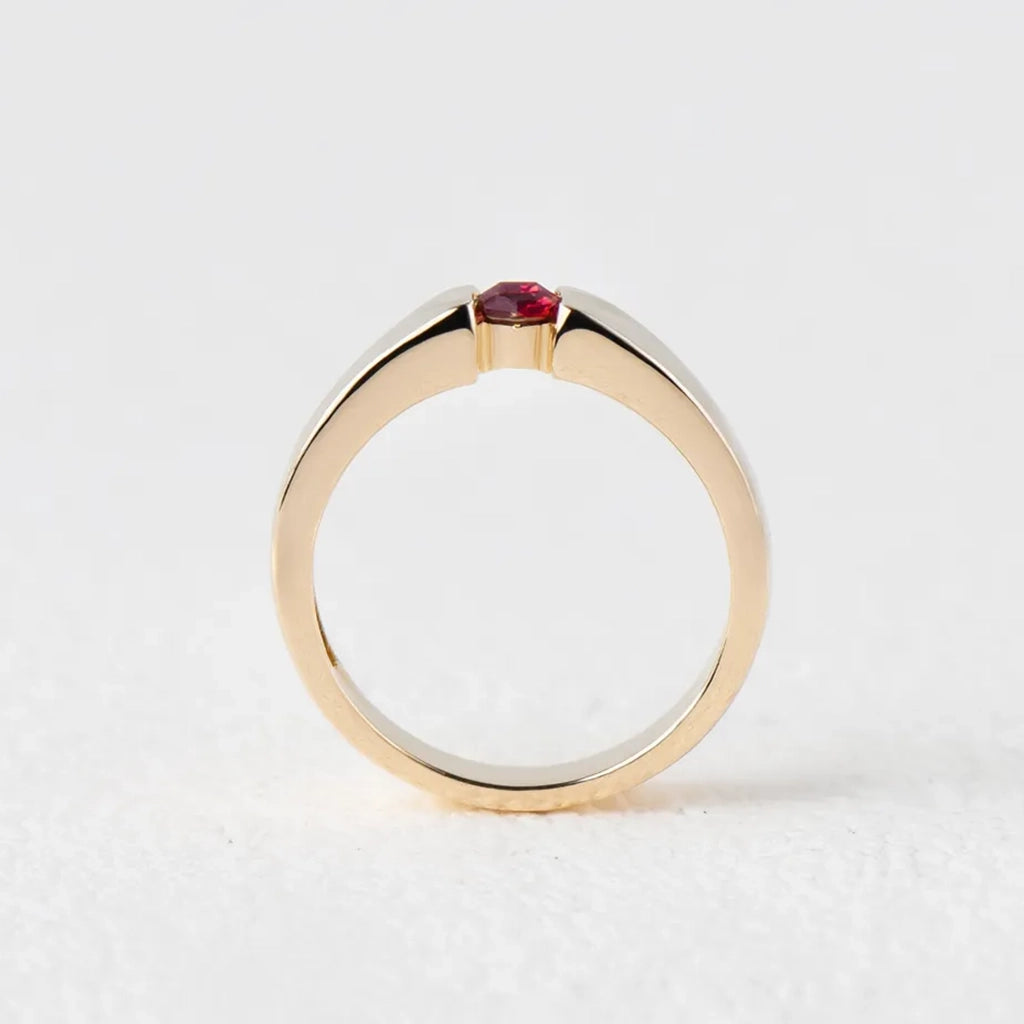 Ruben’s Hexagon | Ruby Tension Set Men's Wedding Band.