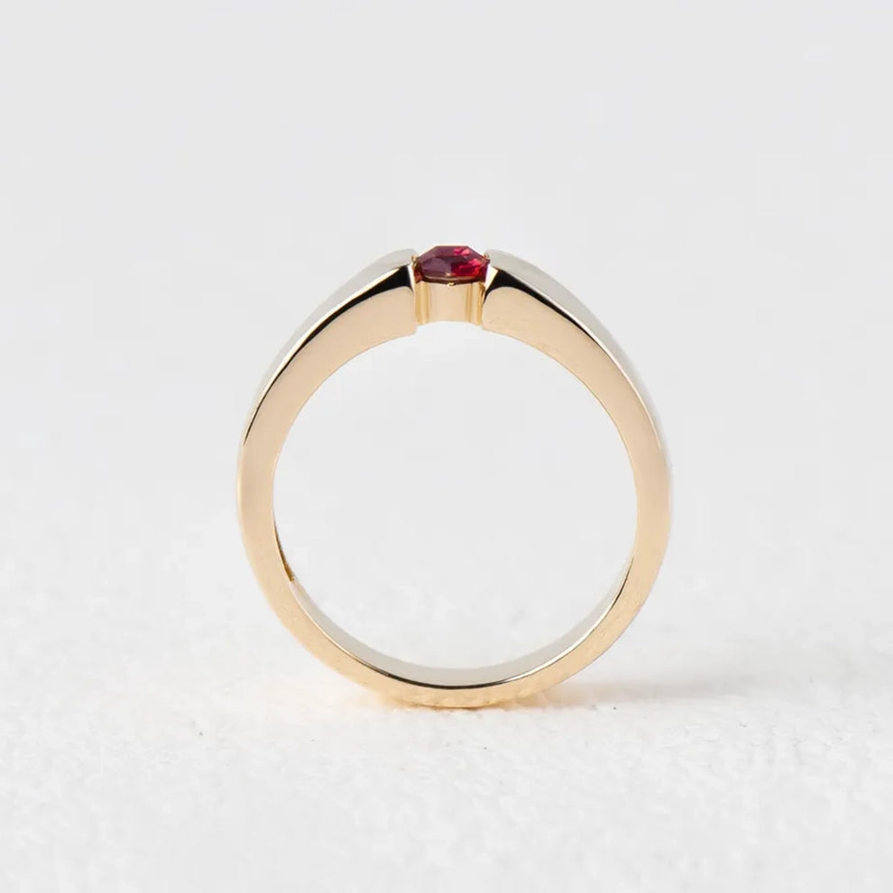 Ruben’s Hexagon | Ruby Tension Set Men's Wedding Band.