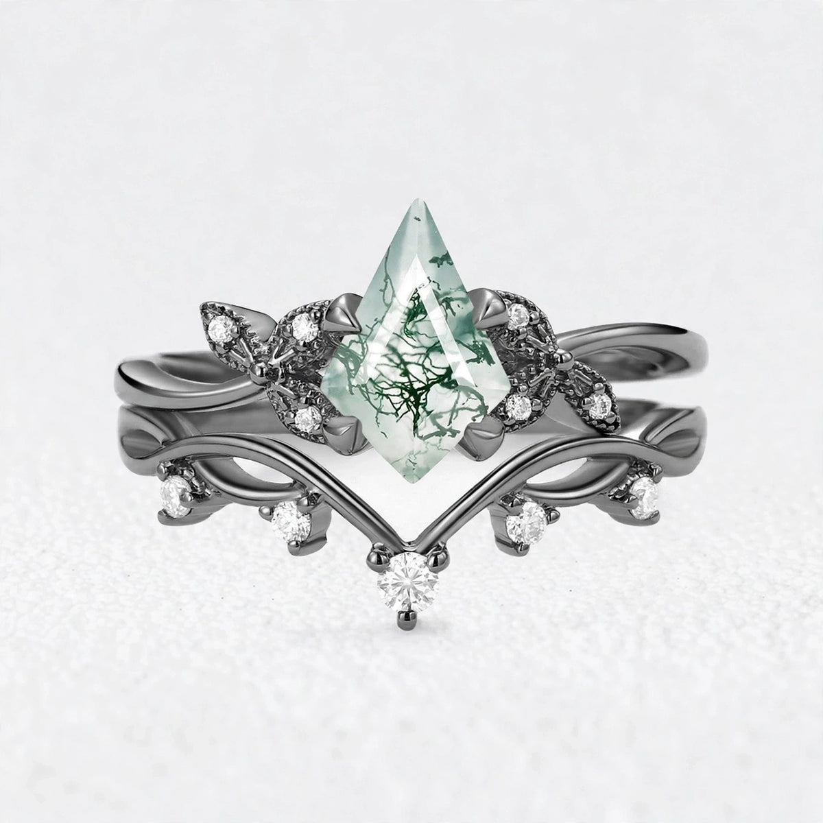 Marguerite’s Foliage | Kite Cut Moss Agate Branch Bridal Duo