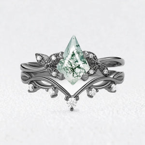 Marguerite’s Foliage | Kite Cut Moss Agate Branch Bridal Duo