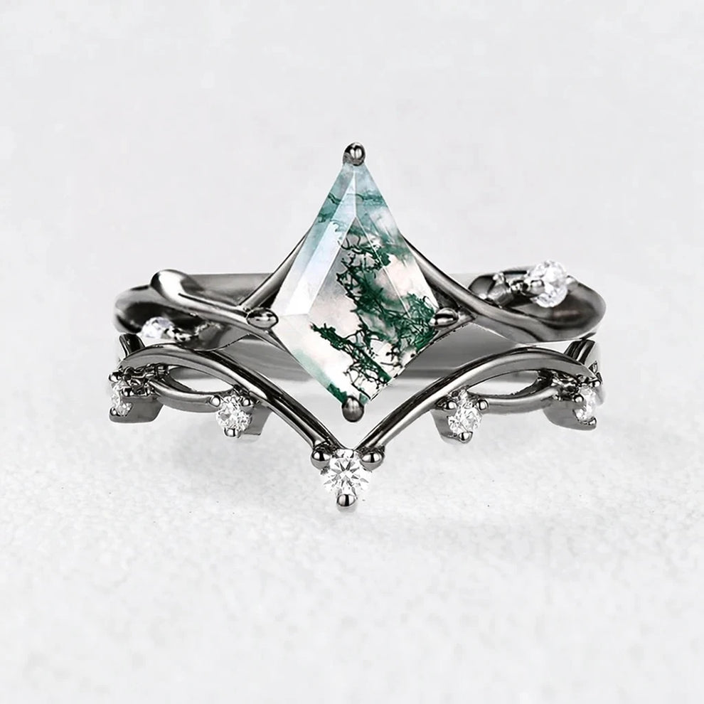 Genevieve’s Grove  | Kite Cut Moss Agate Bridal Set 2pcs