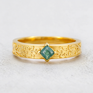 Oak Grain | Square Moss Agate Men's Band.