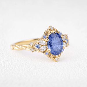 Rosalind’s Cerulean | 1CT Fantasy-Cut Oval Cornflower Sapphire Filigree Engagement Ring