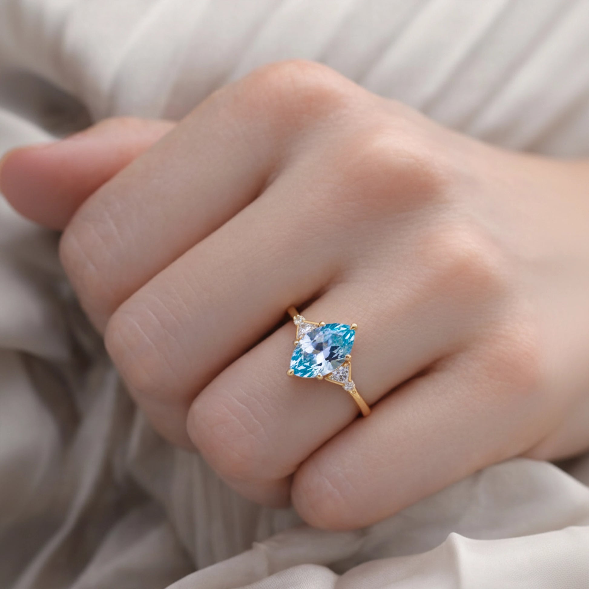 The Aurora Belle | 2CT Oval Blue Gemstone Ring.