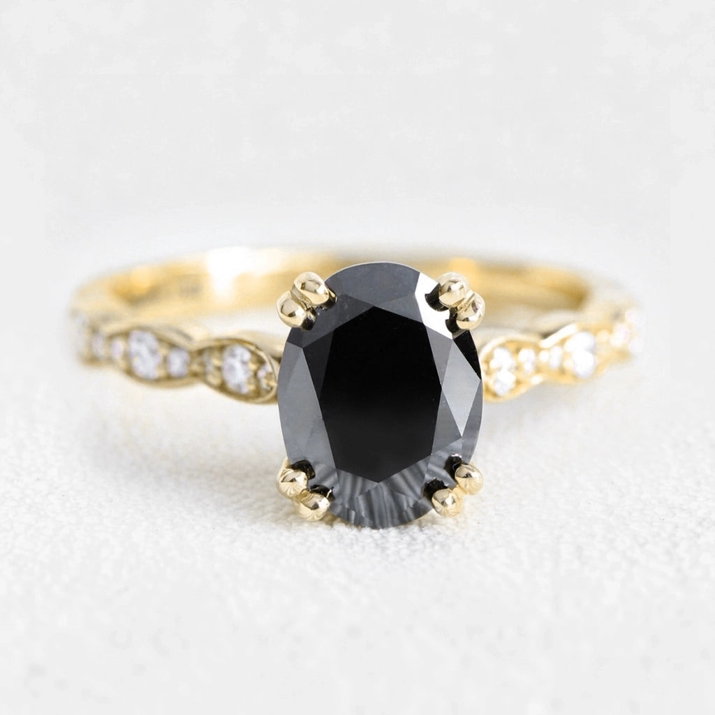 Vera's Midnight | Oval Black Diamond Solitaire Engagement Ring.