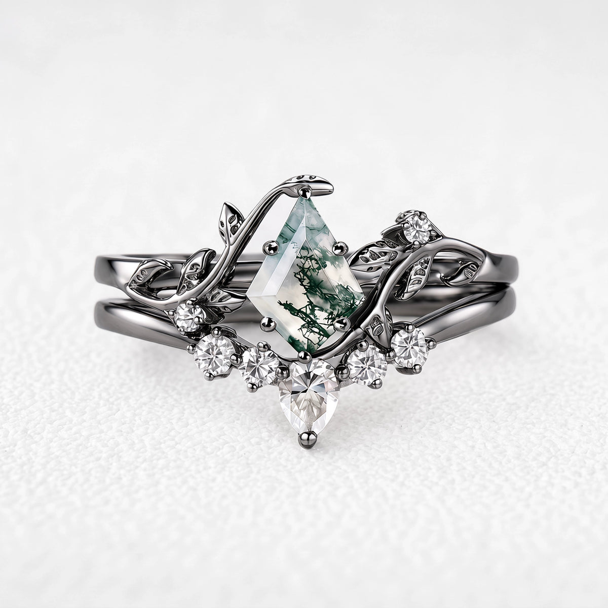 Hazel’s Garland | Kite Cut Moss Agate Foliage Bridal Duo
