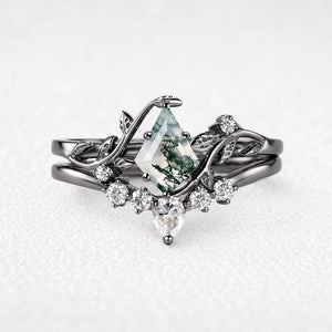 Hazel’s Garland | Kite Cut Moss Agate Foliage Bridal Duo