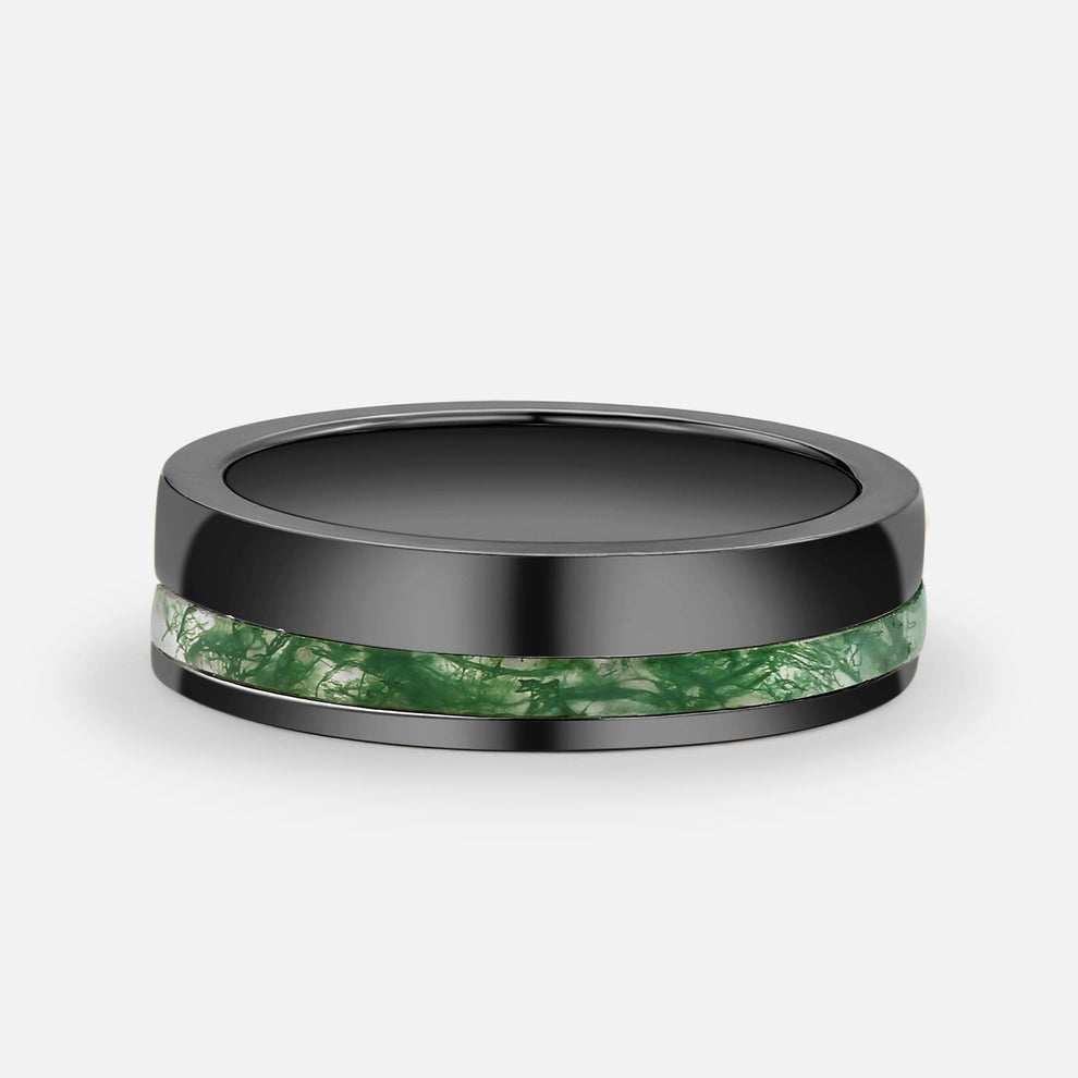 Sylvie’s Bower | Kite Cut Moss Agate Cage Leafy Couple Ring Set 3pcs.
