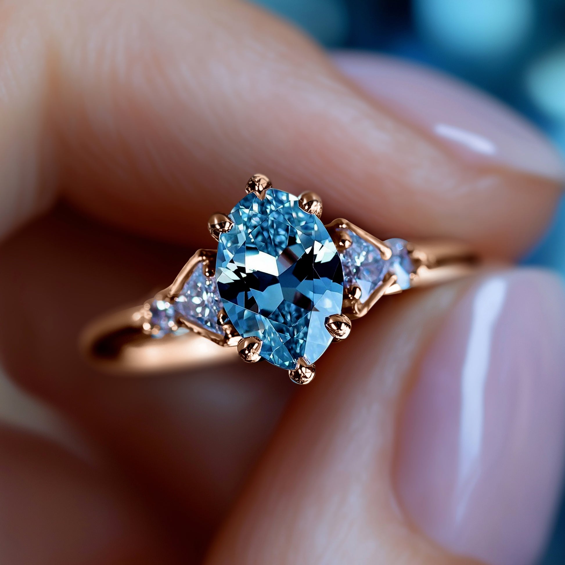 Aurora Belle 2CT Oval Cut Blue Gemstone Ring