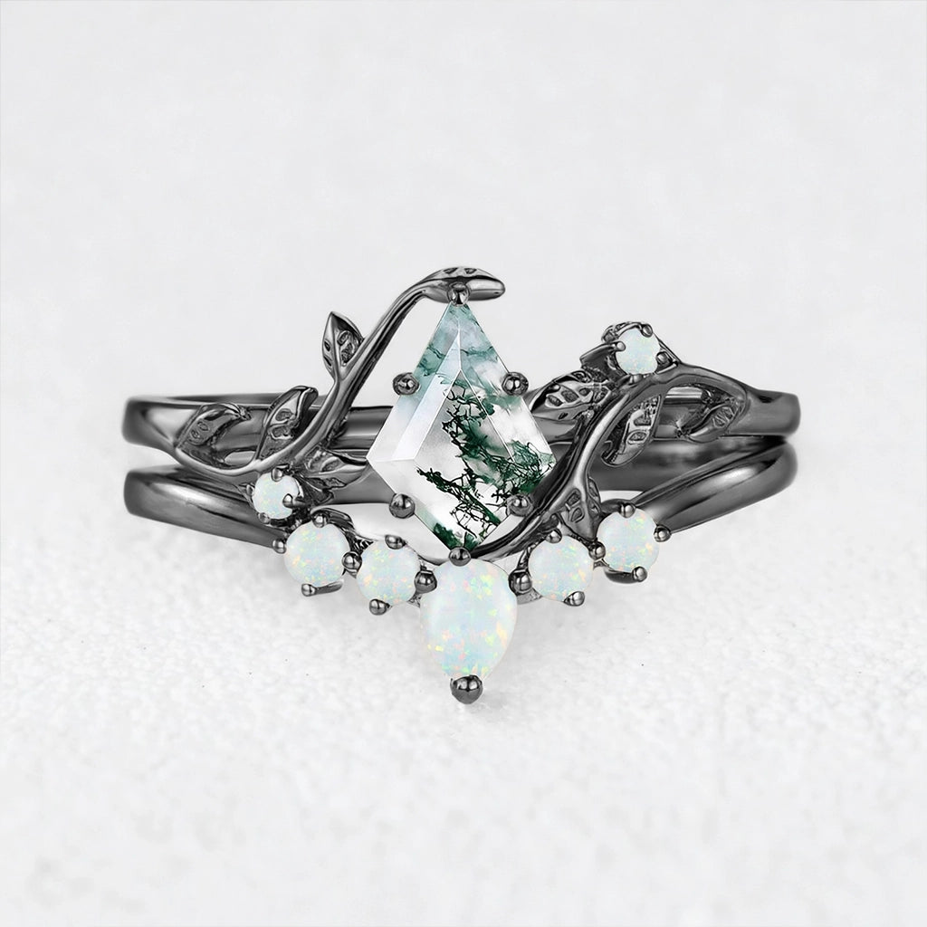 Isadora’s Verdant | Kite Cut Moss Agate & Opal Bridal Set 2pcs