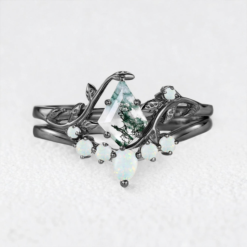 Isadora’s Verdant | Kite Cut Moss Agate & Opal Bridal Set 2pcs