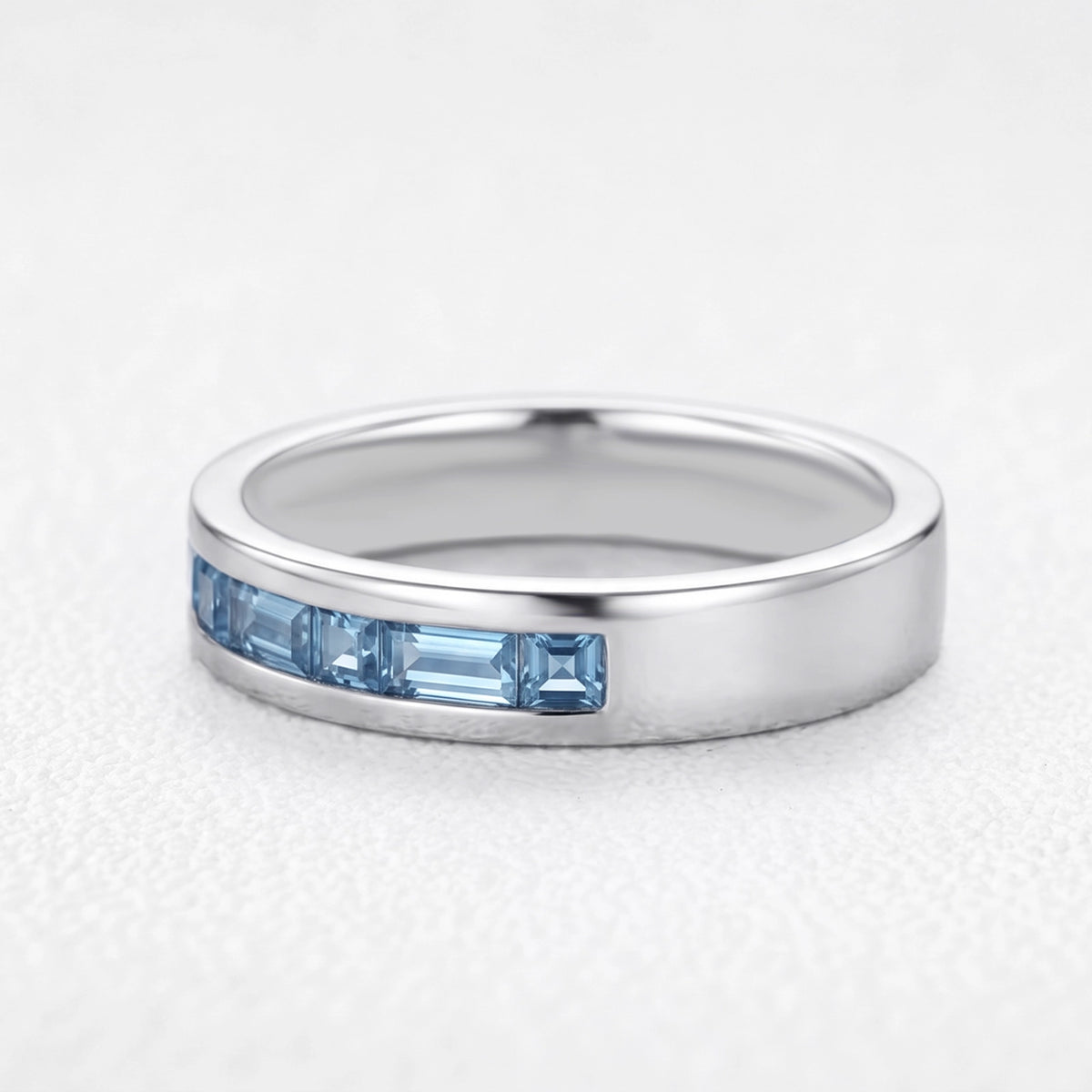 Odysseus’s Lodestar | Half-Eternity Alternating Square & Baguette Aquamarine Men’s Band