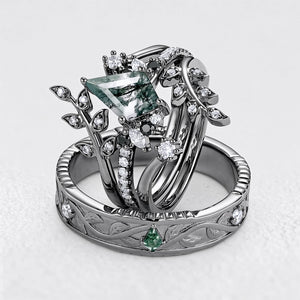 Eleonora’s Quartet | Kite Moss Agate & Black Moissanite Couple Set 4pcs