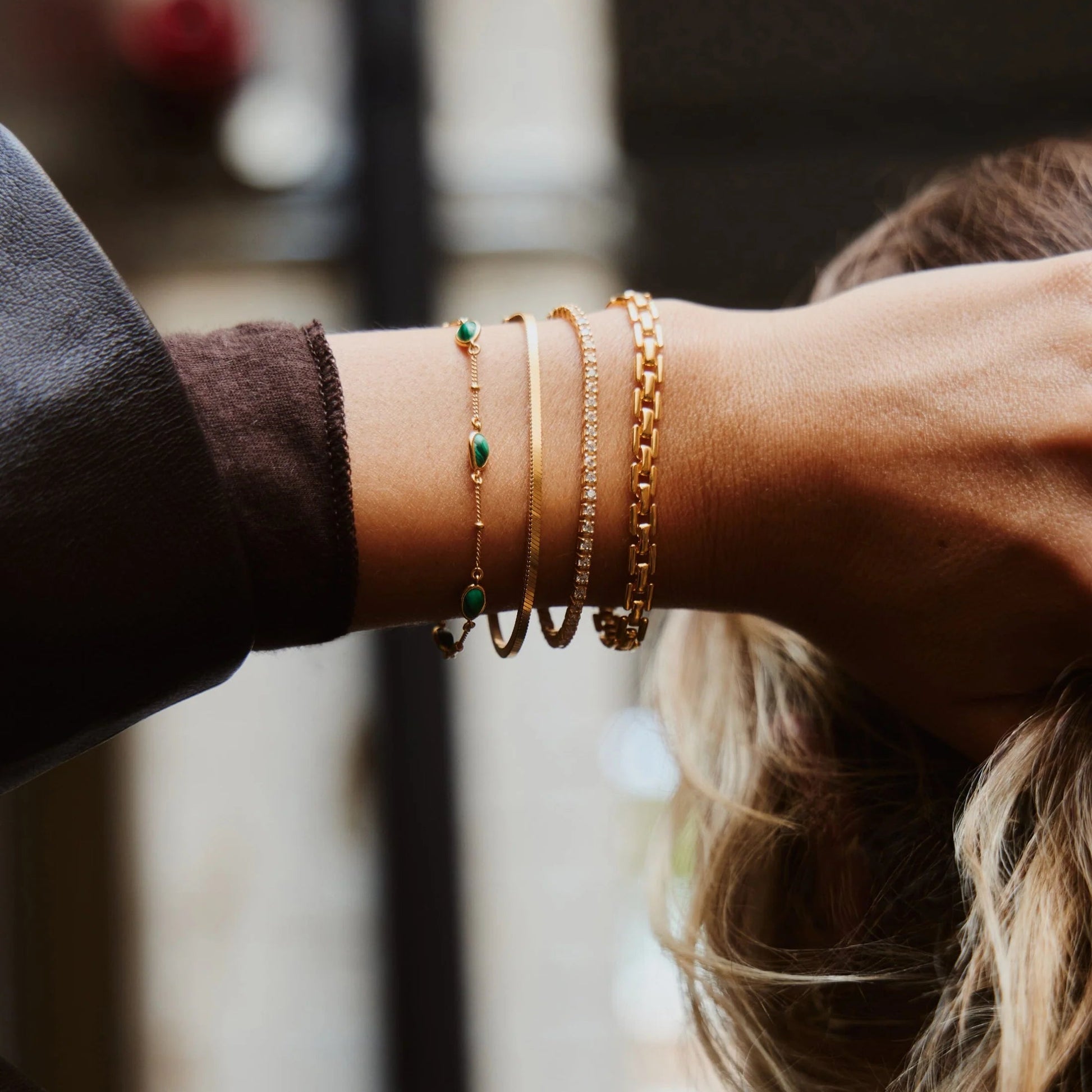 18K Gold Vermeil Square Snake Chain Bracelet.