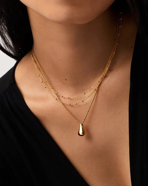 18K Gold Vermeil Droplet Pendant & Double Necklace Set.
