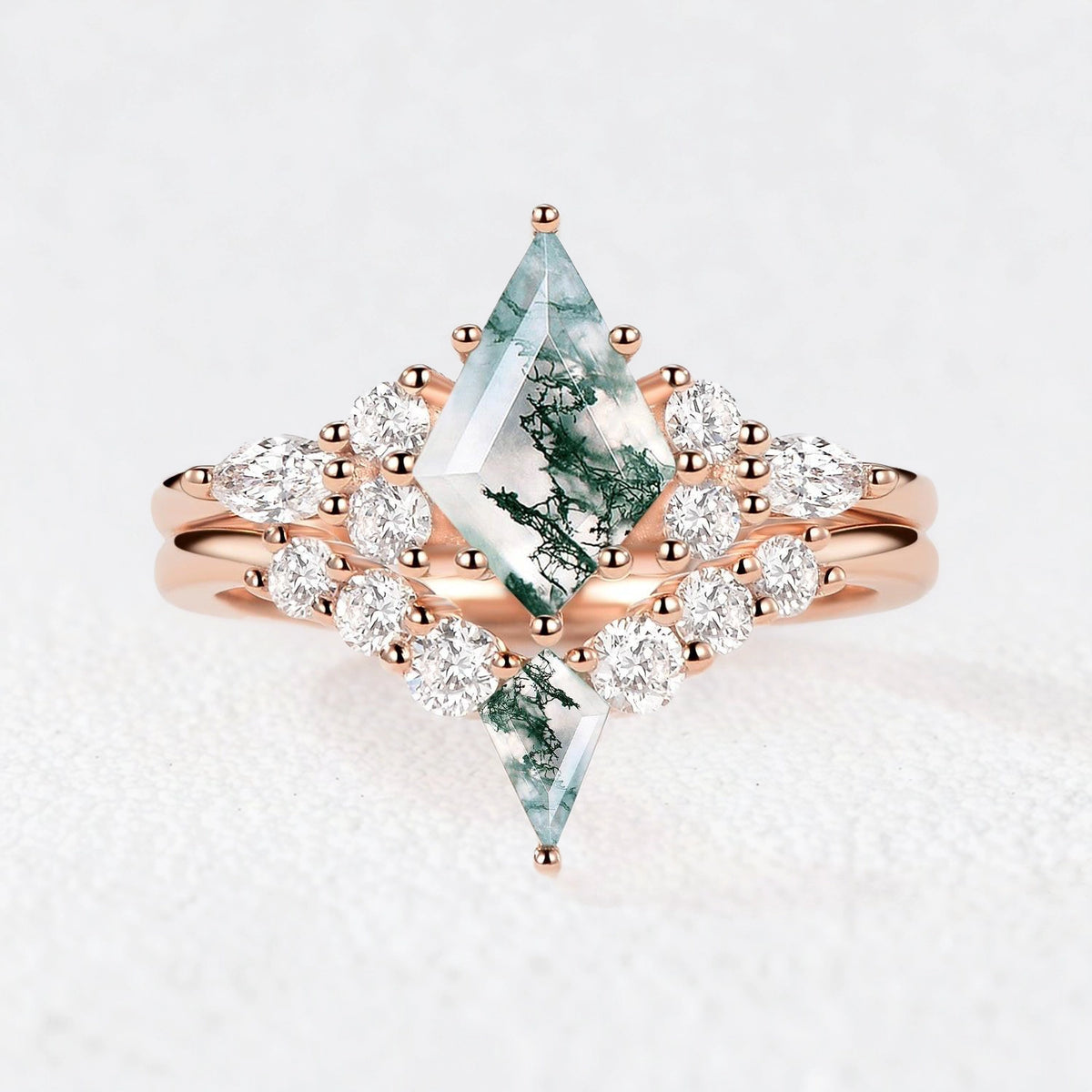 Sylvia’s Wildwood | Kite Moss Agate Cluster Chevron Bridal Duo