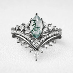 Sylvie’s Convergence | Marquise Moss Agate Chevron Trio Bridal Set