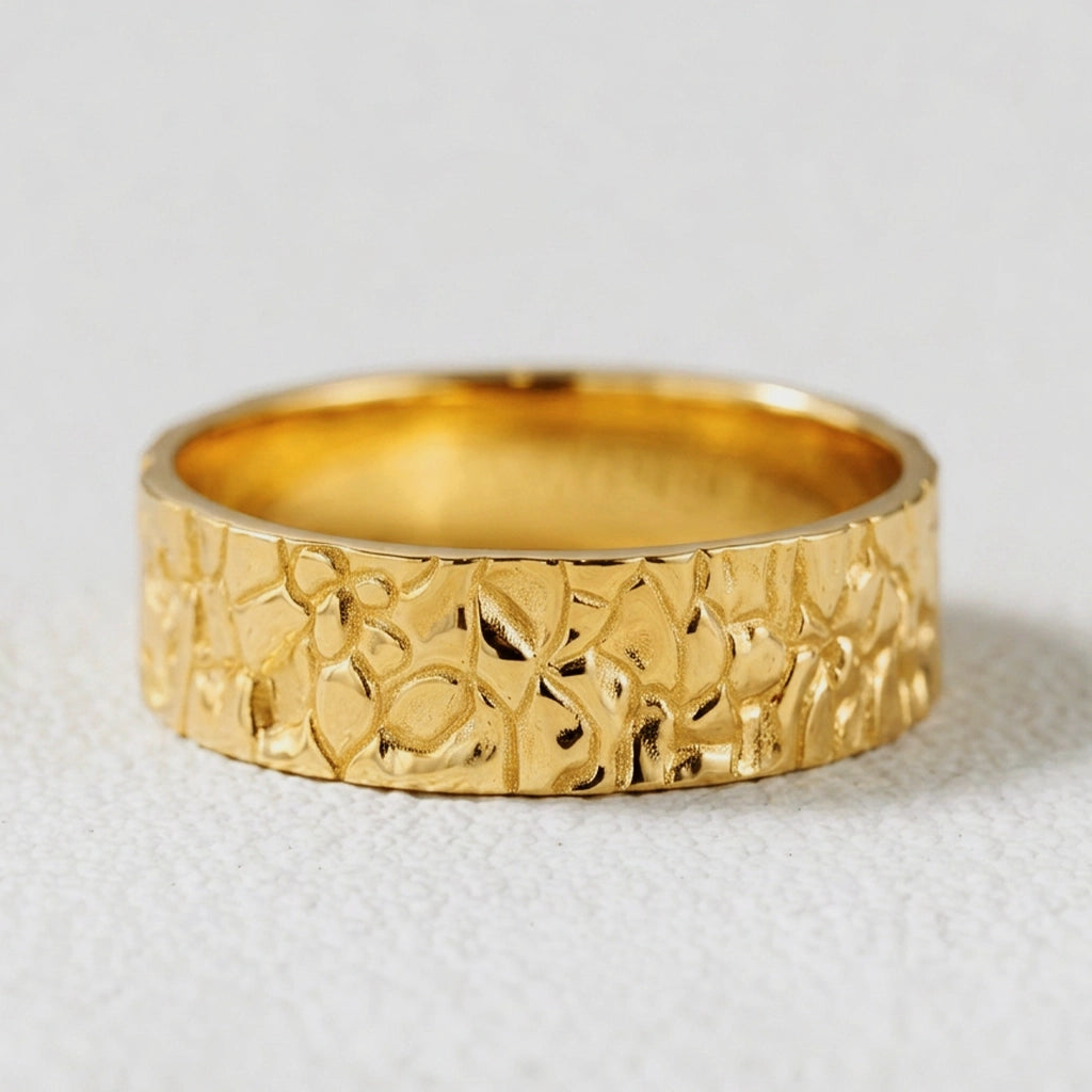 Genevieve‘s Bedrock | Stone Textured Wedding Band Duo