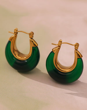 Boho Enamel Chunky U Shape Hoop Earrings