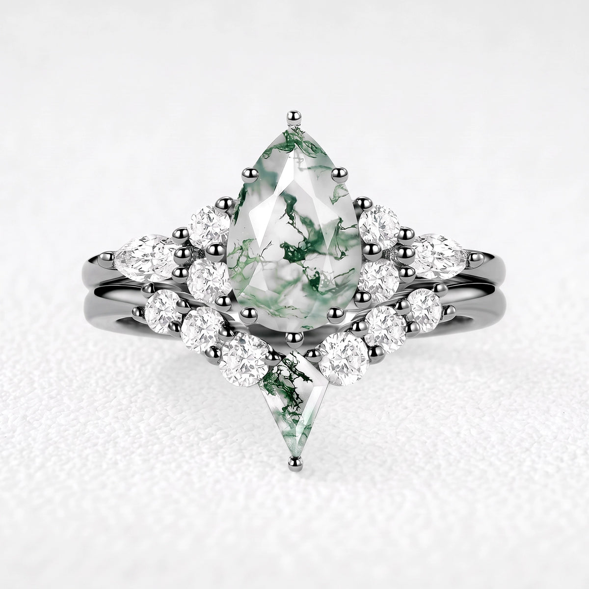 Genevieve’s Glade | Pear Moss Agate Chevron Bridal Duo