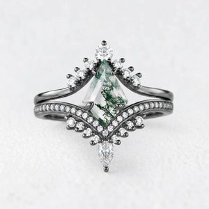 Cassandra’s Wildwood | Kite Cut Moss Agate Chevron Bridal Duo