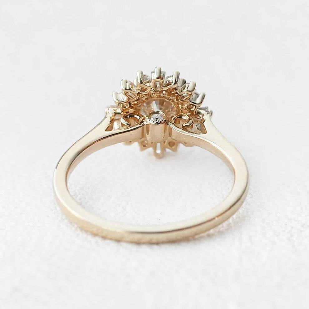 Aurora’s Sunburst | 1CT Round Diamond Halo Engagement Ring