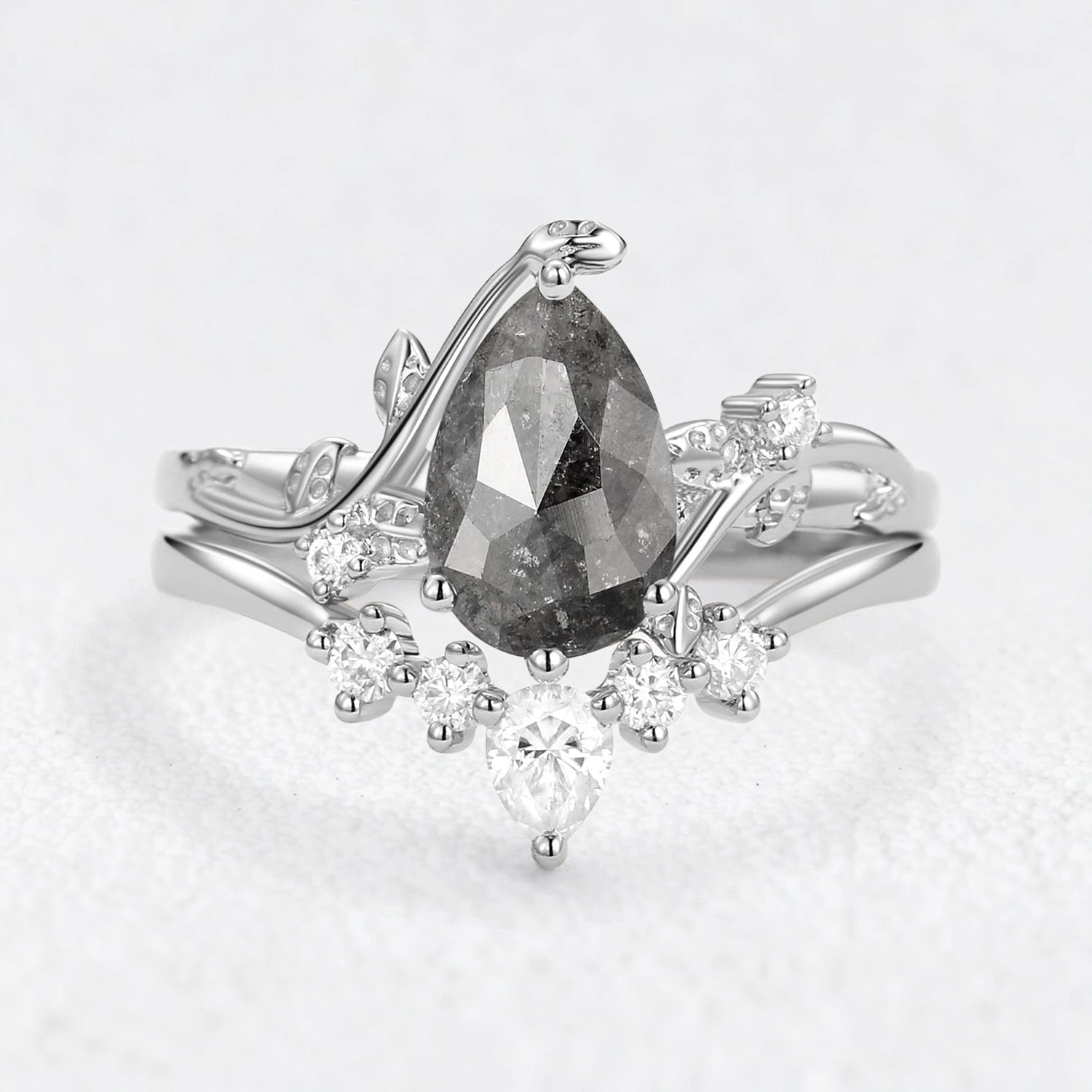 Seraphina’s Stardust | 1.5CT Pear Salt & Pepper Diamond Bridal Duo