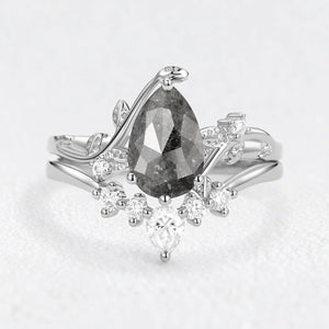 Seraphina’s Stardust | 1.5CT Pear Salt & Pepper Diamond Bridal Duo