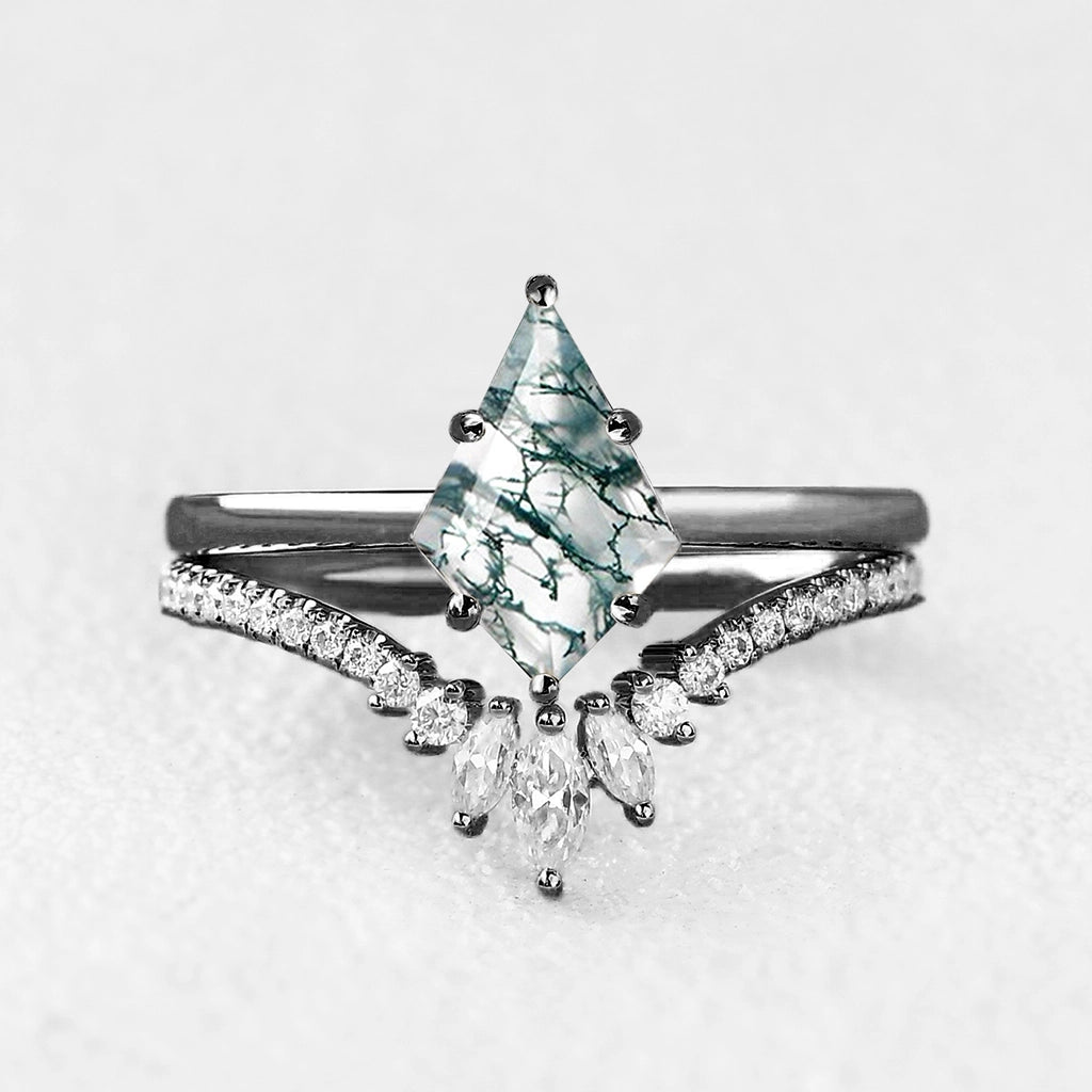 Cordelia’s Drift | Kite Cut Moss Agate Cluster Bridal Set 2pcs.