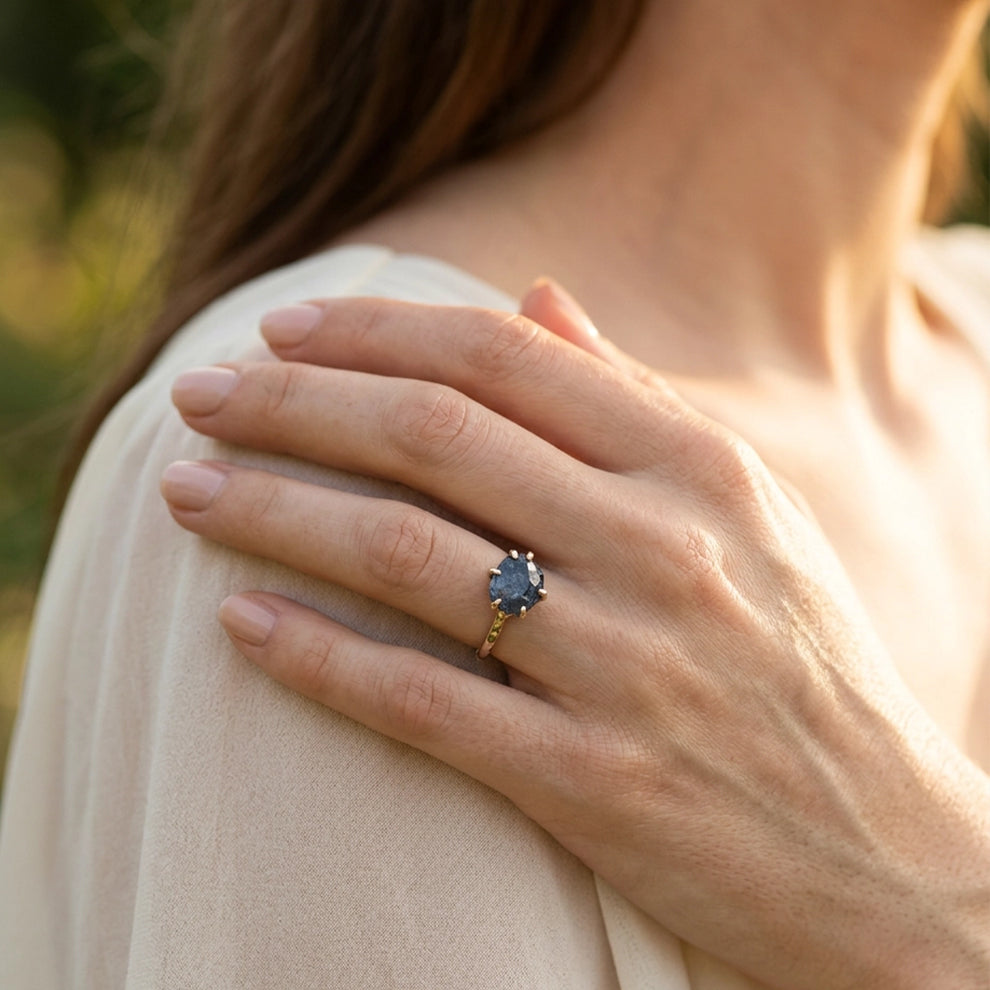 Gaia’s Gem | Organic Raw Sapphire Solitaire Engagement Ring.