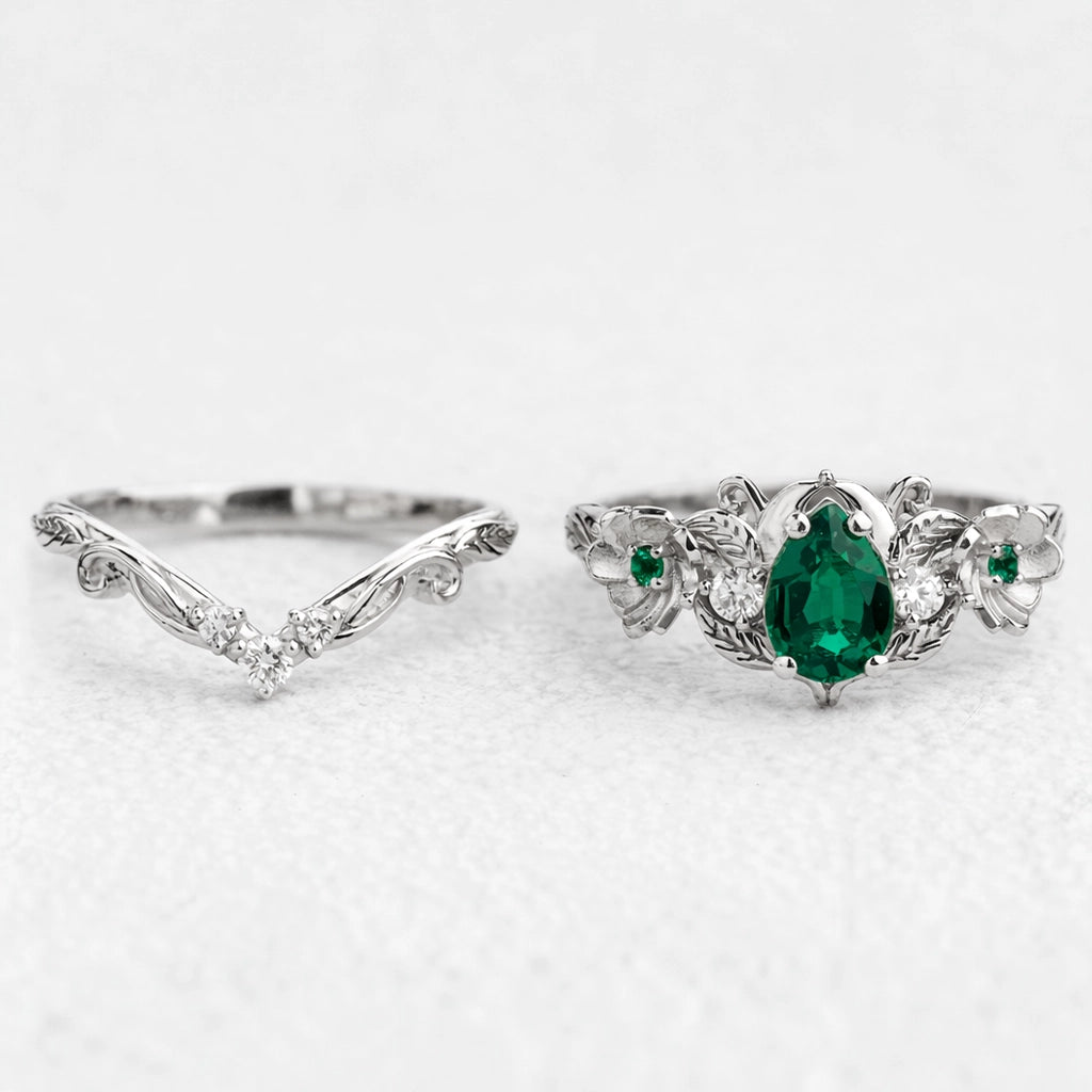 Flora’s Bloom | Natural Emerald Floral Bridal Set 2pcs.