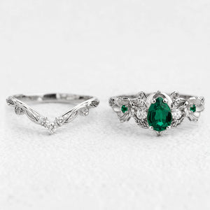 Flora’s Bloom | Natural Emerald Floral Bridal Set 2pcs.