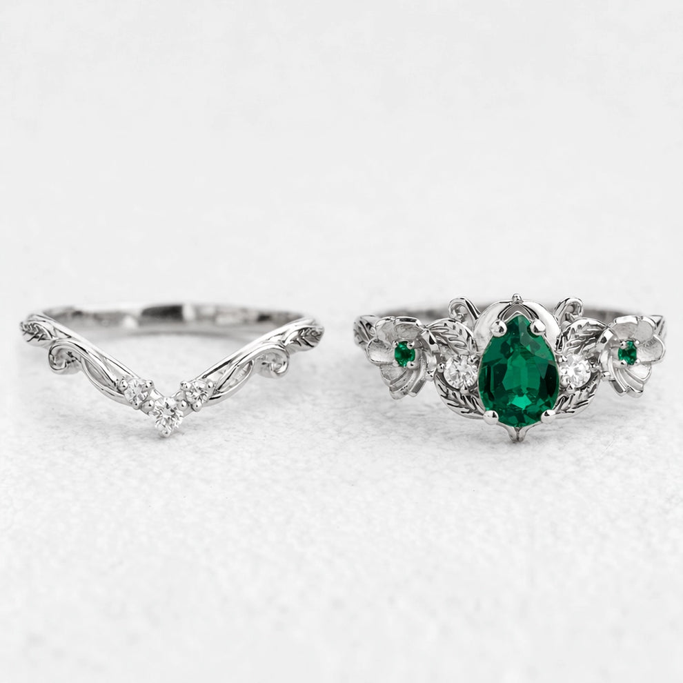 Flora’s Bloom | Natural Emerald Floral Bridal Set 2pcs.