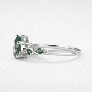 Flora’s Sprig | Pear Cut Moss Agate Engagement Ring